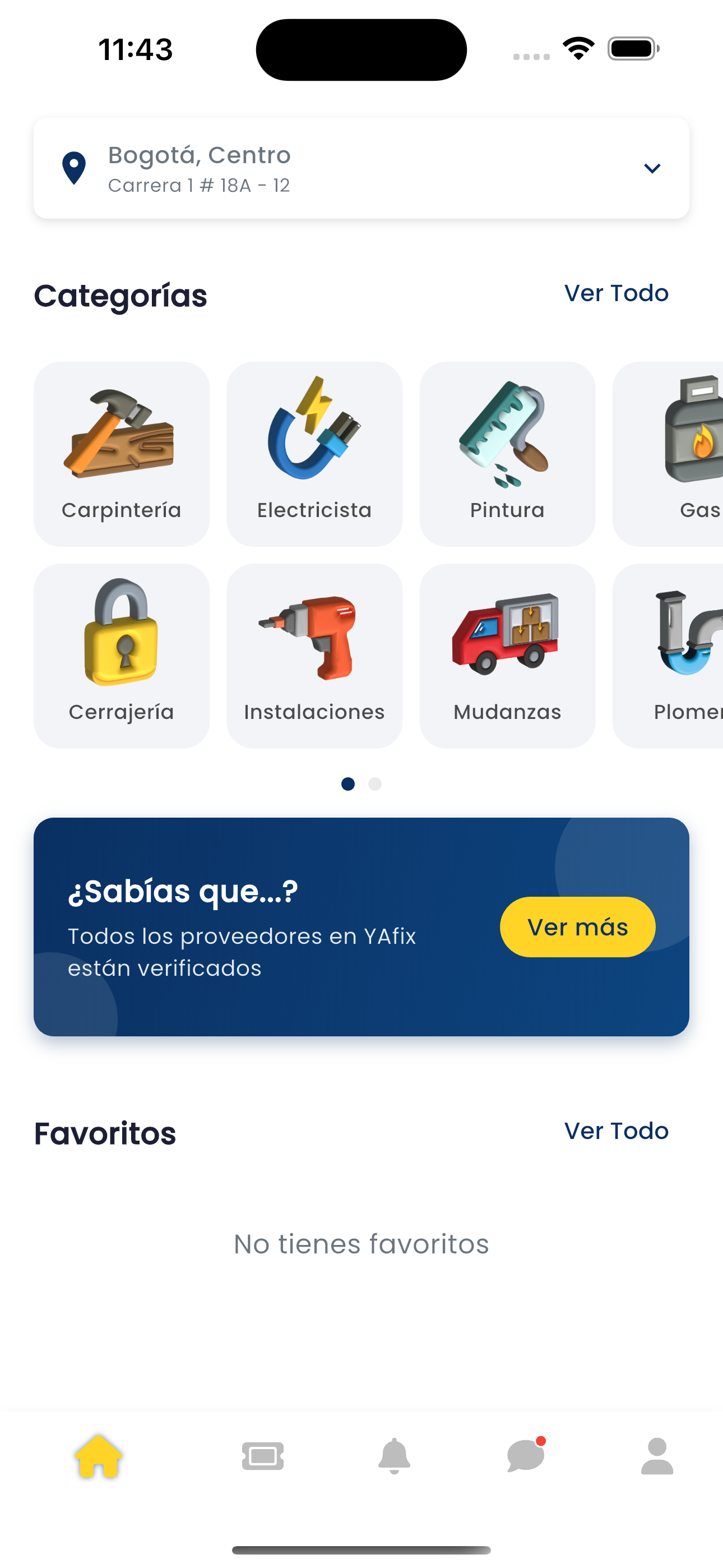 App YAfix — vista principal